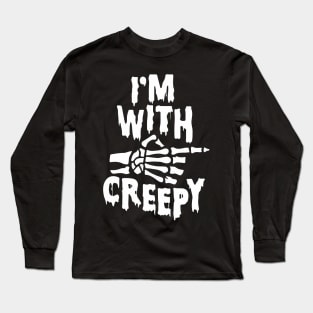 I'm With Creepy Skeleton Finger Black Goth Punk Halloween Long Sleeve T-Shirt